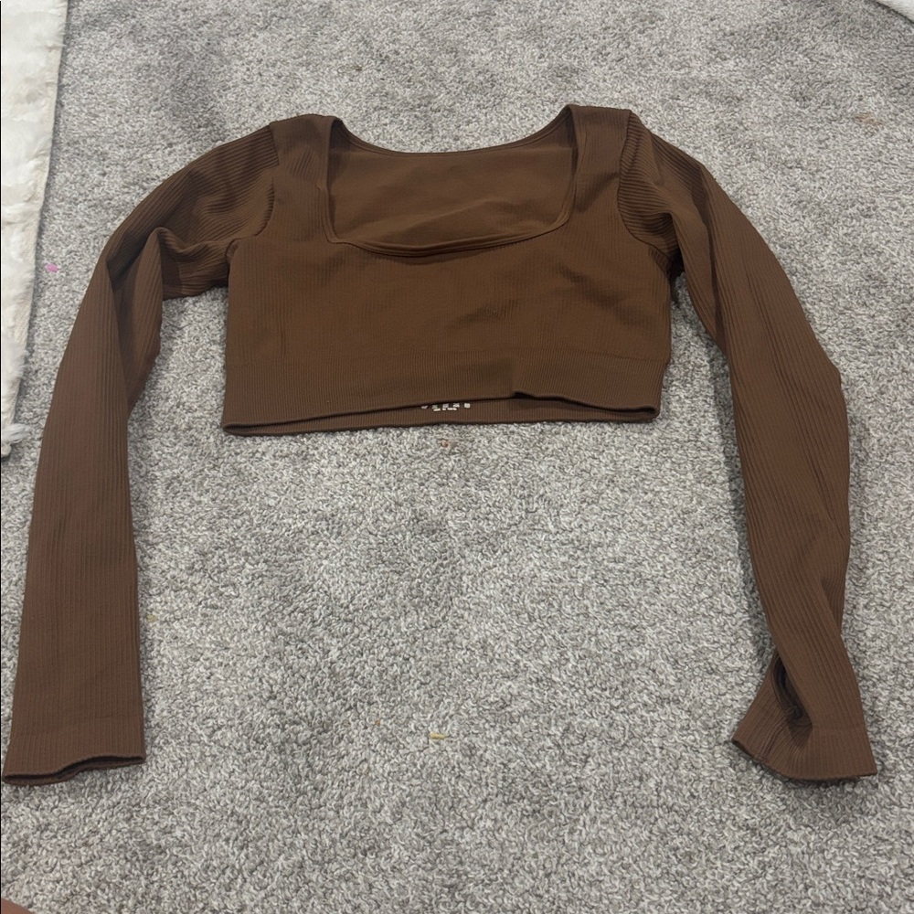 Brown Long Sleeve Crop Top